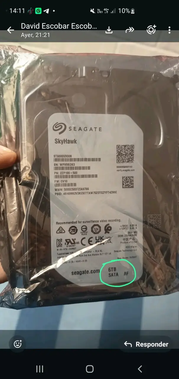 Disco duro Seagate SkyHawk 6TB SATA