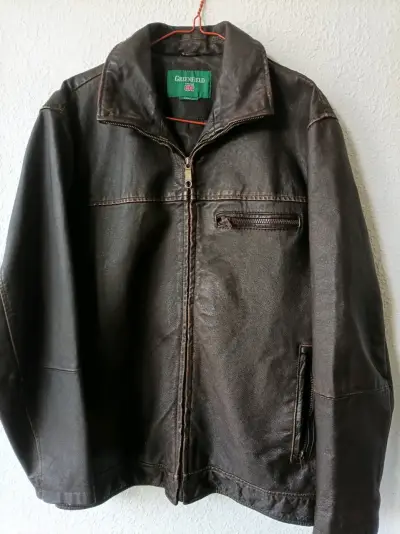 Chaqueta de cuero marrón Greenfield para hombre - miniatura 1