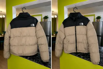 Chaqueta acolchada The North Face beige y negra - miniatura 1