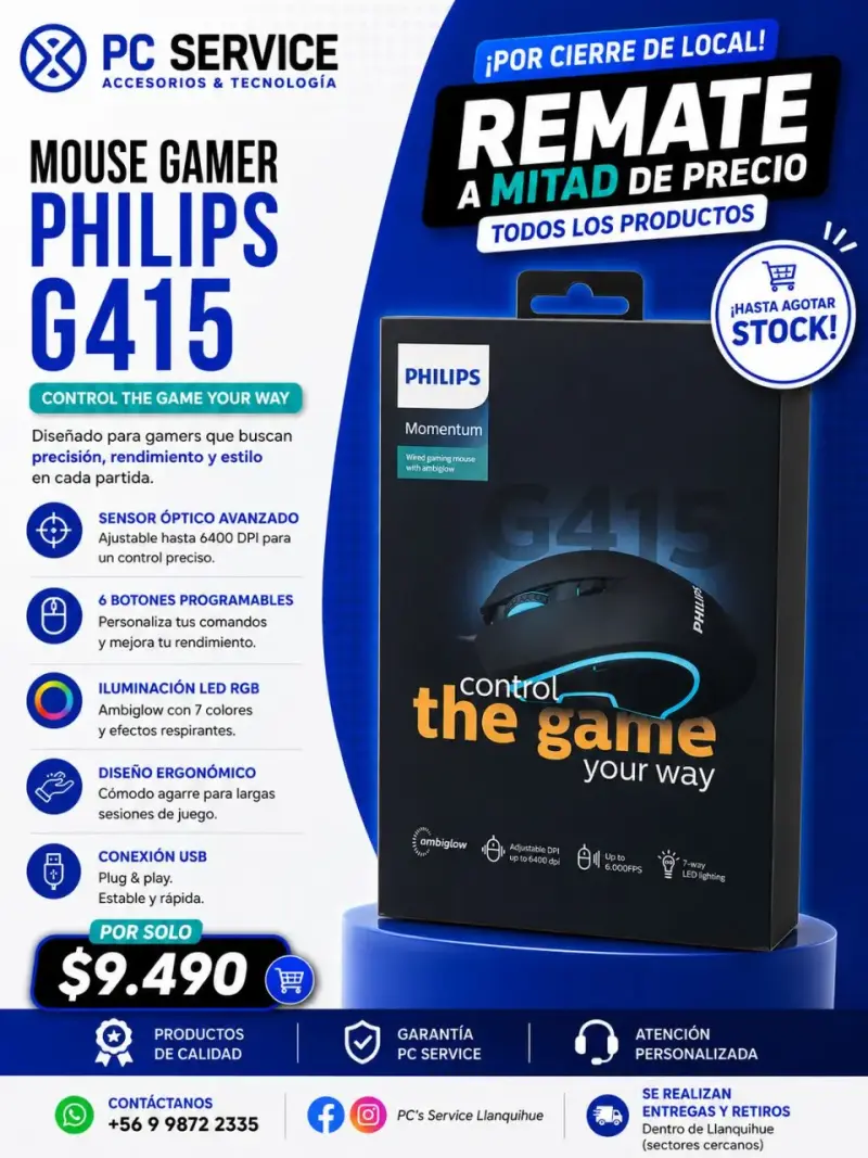 Mouse Gamer Philips G415 con Iluminación LED