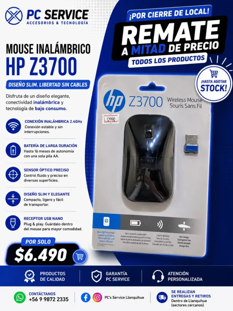 Mouse Inalámbrico HP Z3700 Diseño Slim