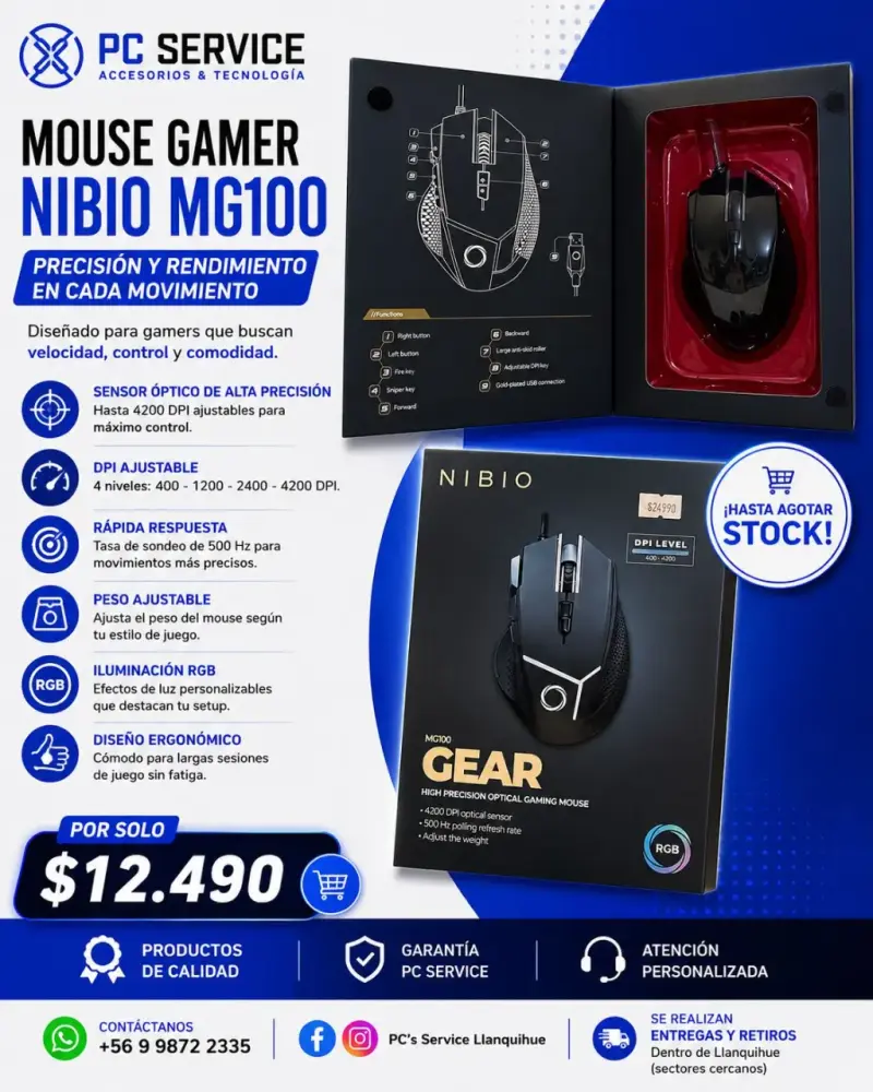 Mouse Gamer Nibio MG100 con Iluminación RGB