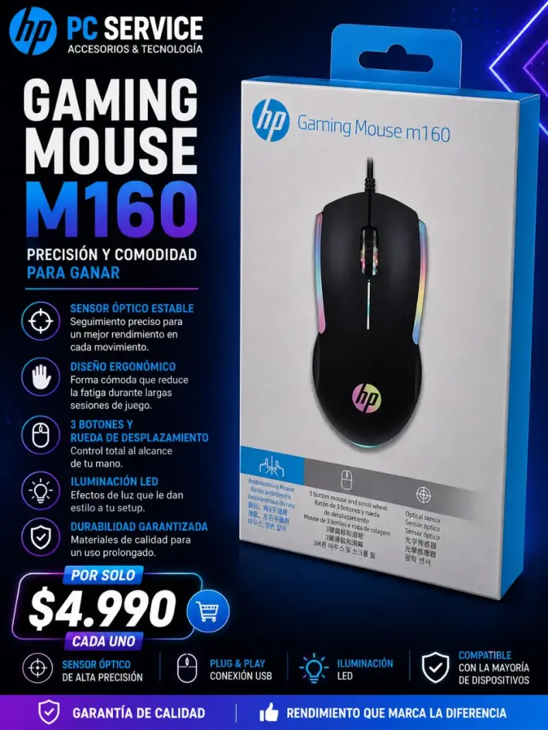 Mouse Gamer HP M160 con Iluminación LED