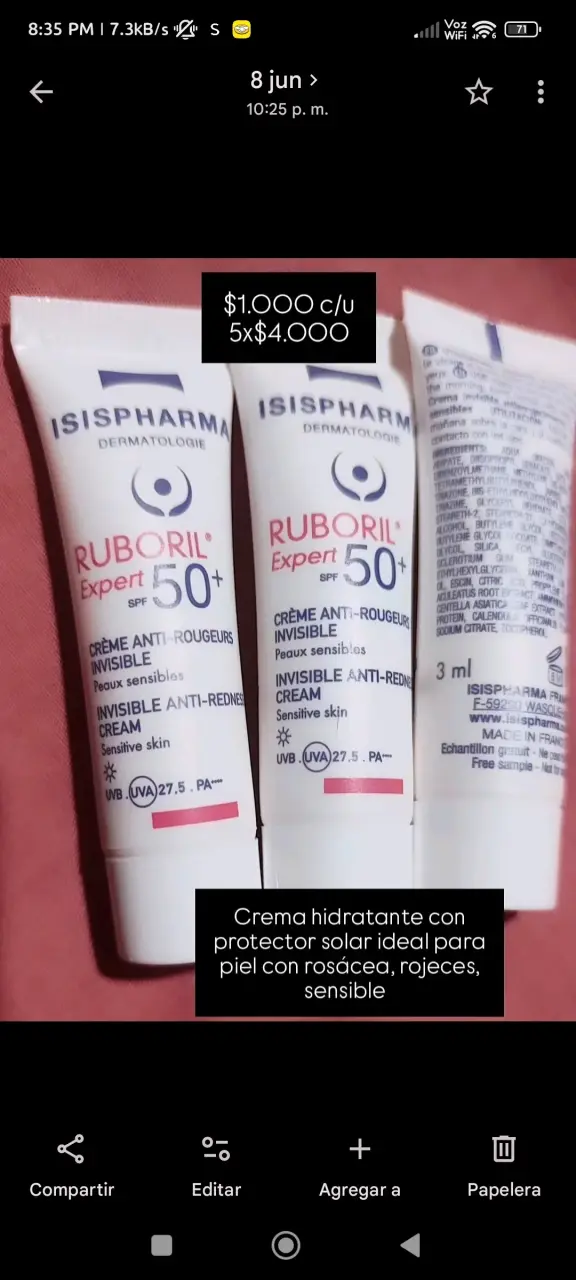 Crema hidratante con protector solar SPF 50+ para piel sensible - 1