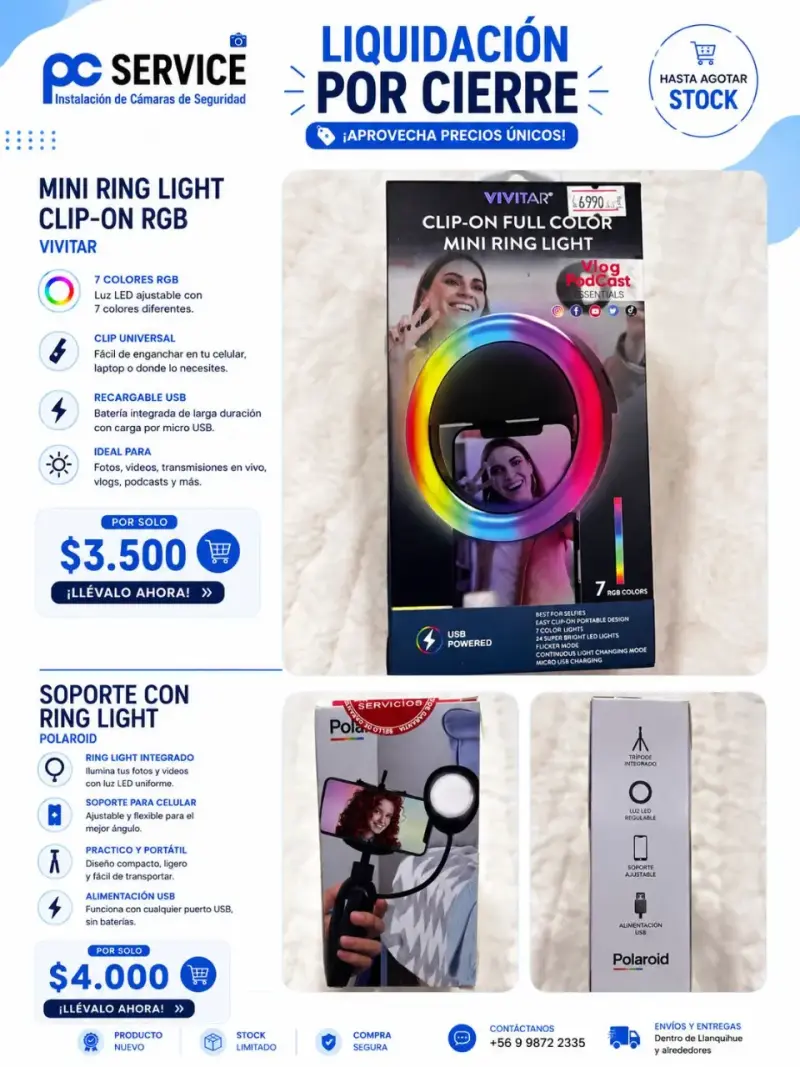 Mini Ring Light Clip-On RGB Vivitar con Soporte