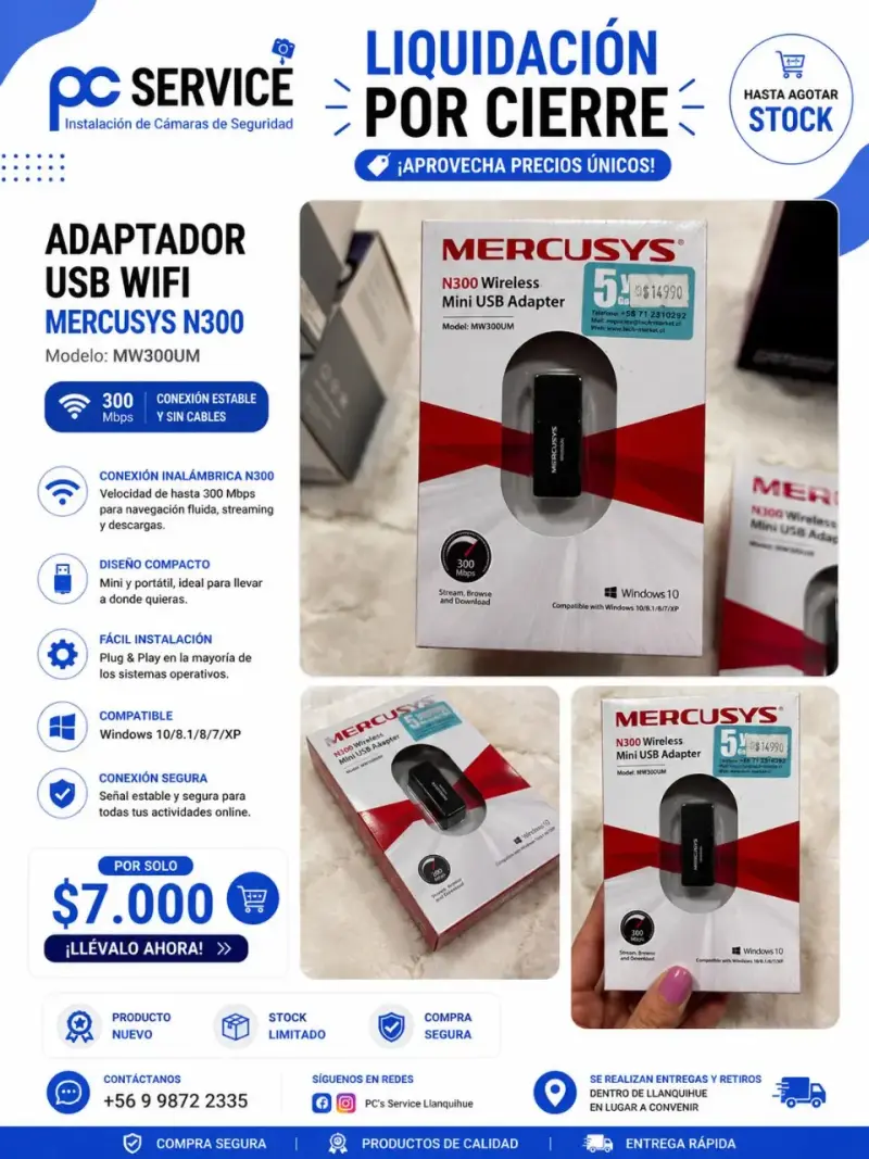 Adaptador USB WiFi Mercusys N300 MW300UM