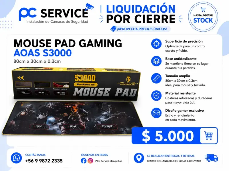 Mouse Pad Gaming AOAS S3000 Antideslizante