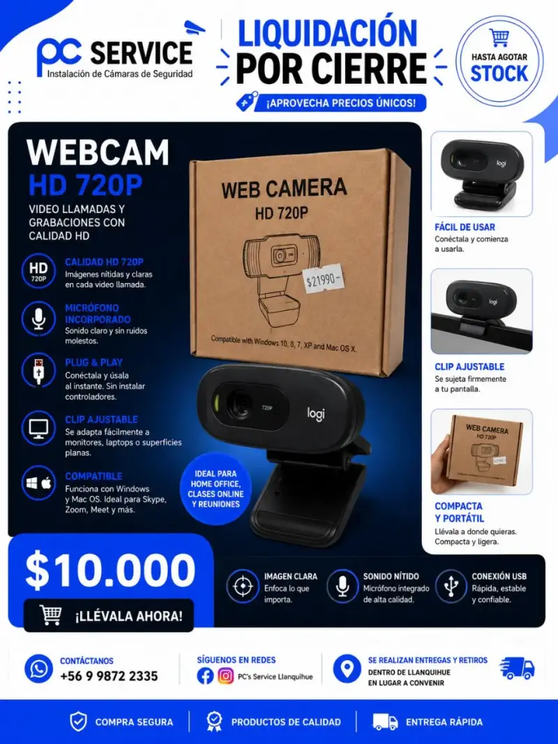 Webcam HD 720p con Micrófono Integrado