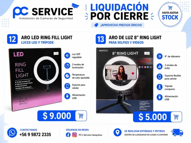 Aro de Luz LED 8'' Vivitar para Selfies y Videos