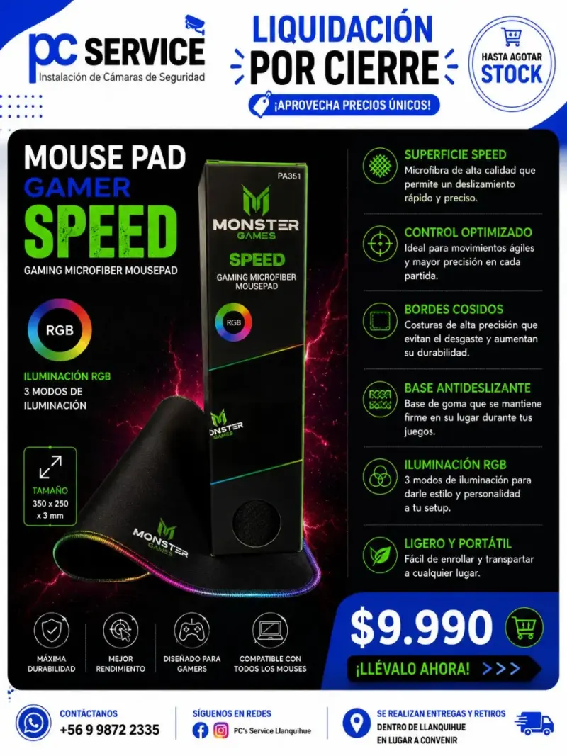 Mouse Pad Gamer RGB Monster Games