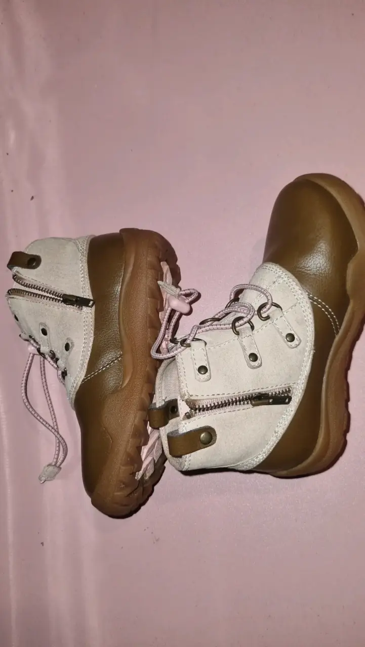 Botines infantiles de cuero marrón y beige - 2