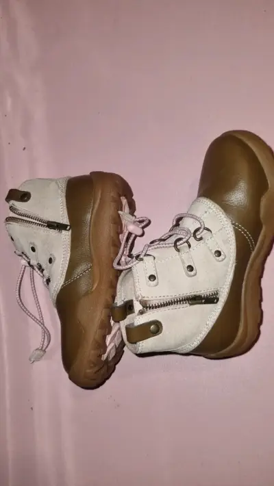 Botines infantiles de cuero marrón y beige - miniatura 2