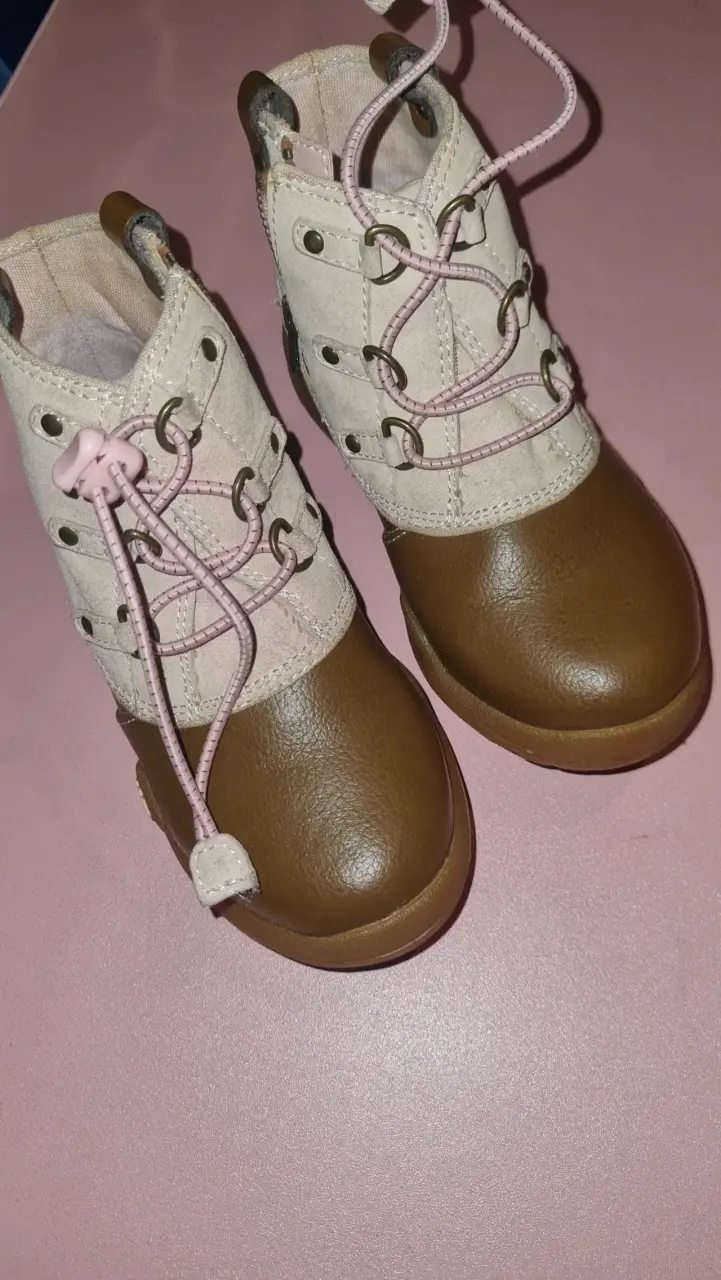 Botines infantiles de cuero marrón y beige - 3