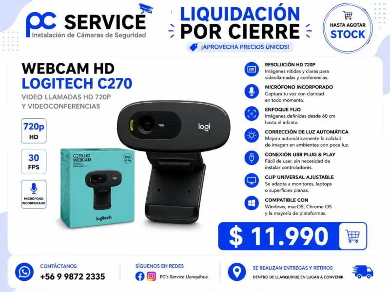 Webcam HD Logitech C270 con Micrófono