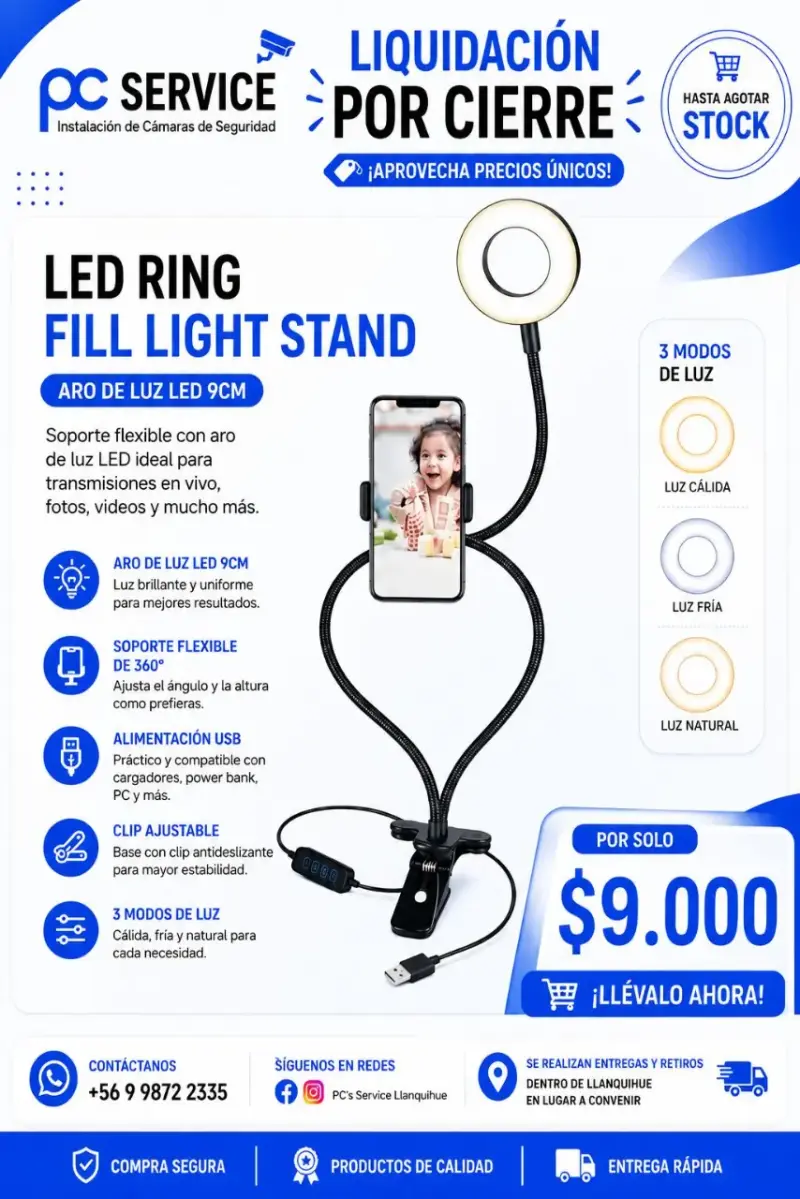 Aro de Luz LED 9cm con Soporte Flexible