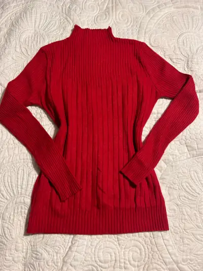 Suéter rojo de punto acanalado para mujer estandar - miniatura 1