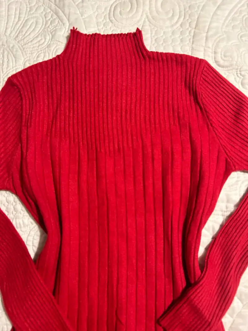 Suéter rojo de punto acanalado para mujer estandar - 2