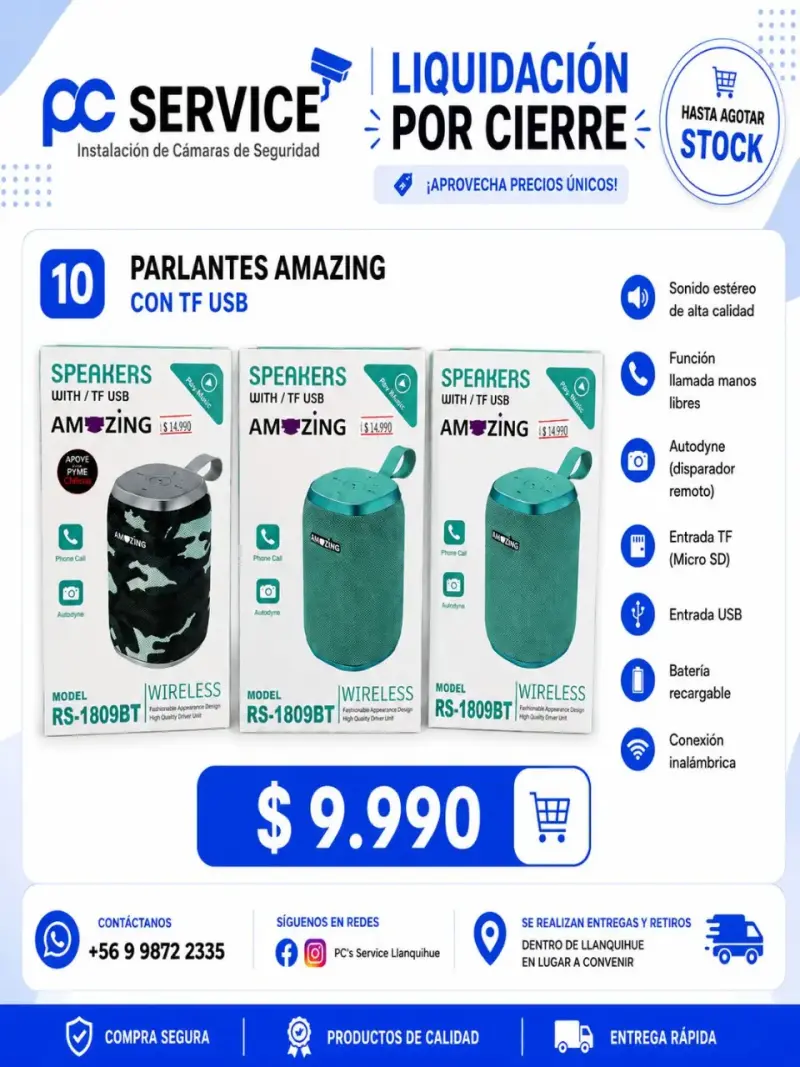 Parlante Bluetooth Amazing RS-1809BT con USB y TF
