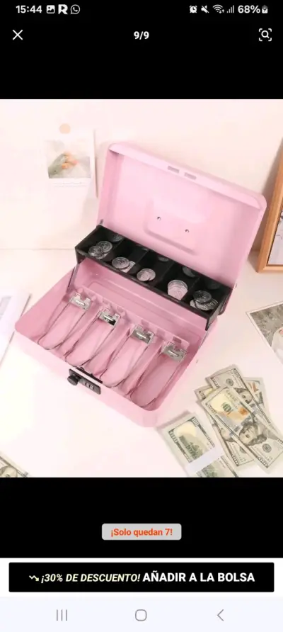 Caja registradora metálica rosa con compartimentos - miniatura 1