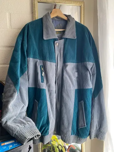 Chaqueta vintage de pana verde y gris - miniatura 1