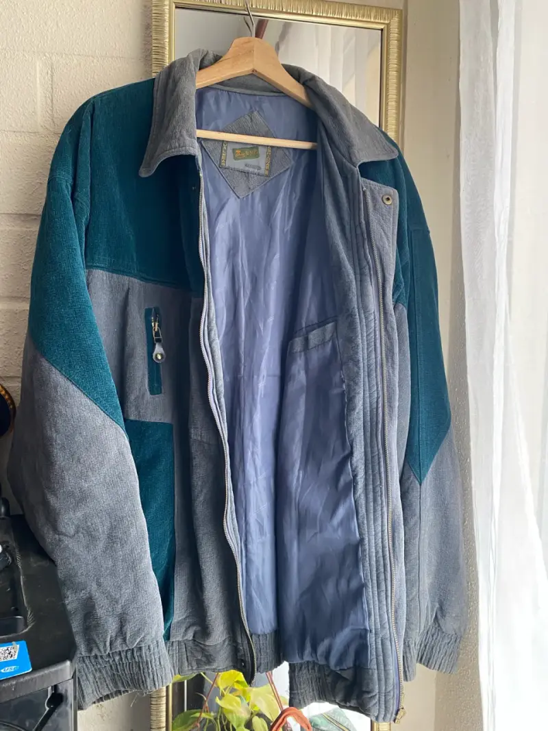 Chaqueta vintage de pana verde y gris - 4