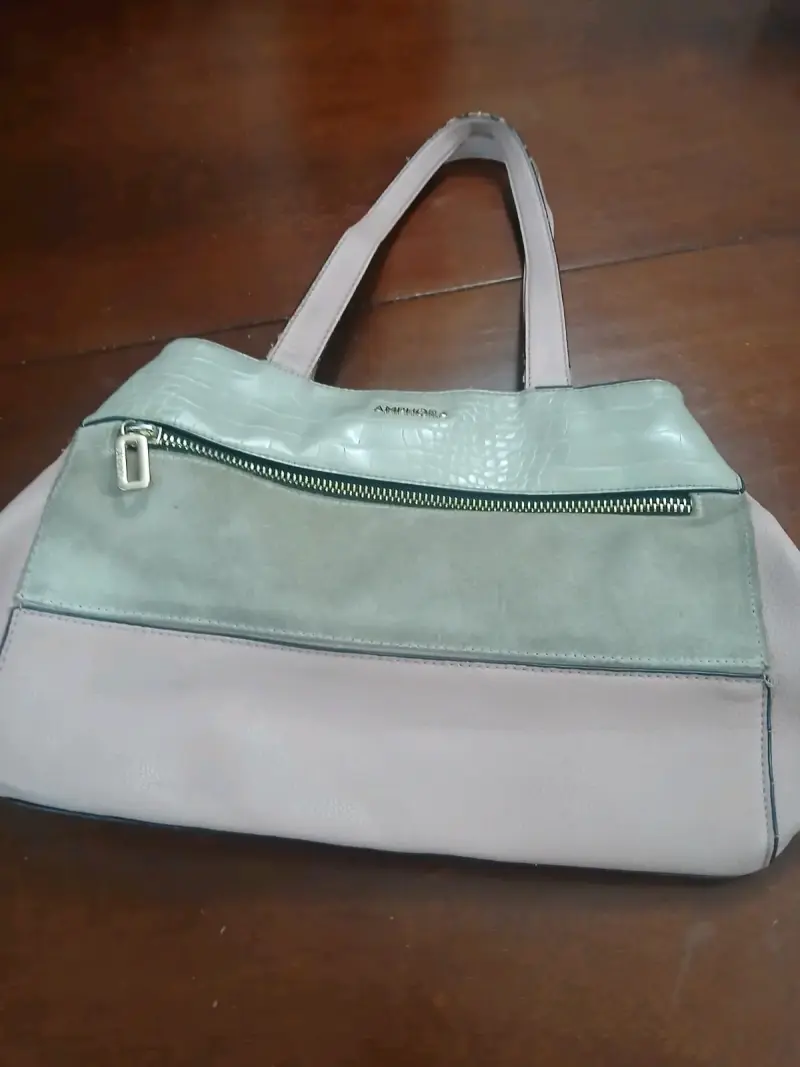 Bolso de mano elegante rosa pastel y beige - 1