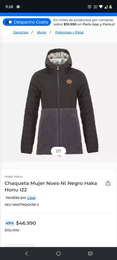 Chaqueta Mujer Negra Haka Honu con Capucha - miniatura 1