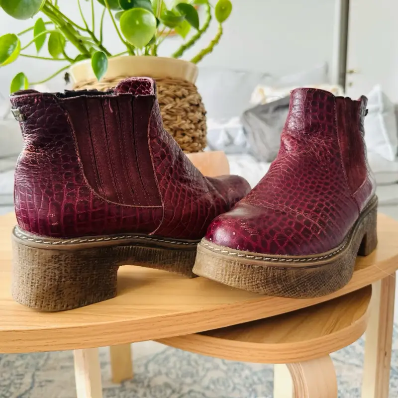 Botines de cuero burdeos talla 35 con tacón grueso - 1