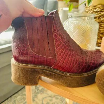 Botines de cuero burdeos talla 35 con tacón grueso - miniatura 3