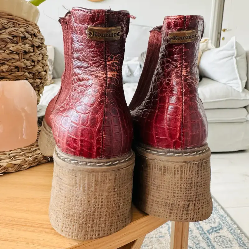Botines de cuero burdeos talla 35 con tacón grueso - 5