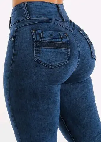 Jeans ajustados de tiro alto para mujer - 1