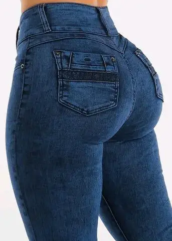 Jeans ajustados de tiro alto para mujer - miniatura 1
