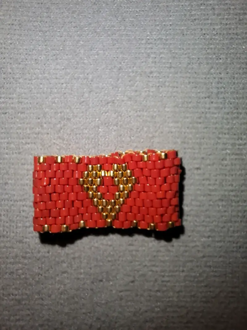 Anillo tejido a mano rojo y dorado - 3