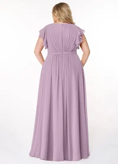 Vestido largo lila con volantes - miniatura 2