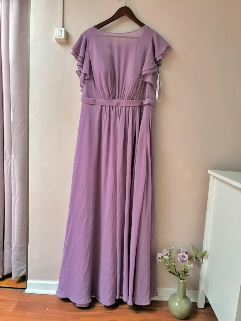 Vestido largo lila con volantes - 3