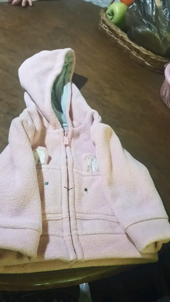 Chaqueta polar rosada para niña con capucha - 1