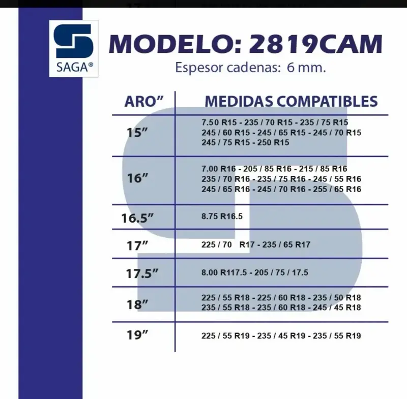 Cadenas para neumáticos Saga 2819CAM 6mm - 2