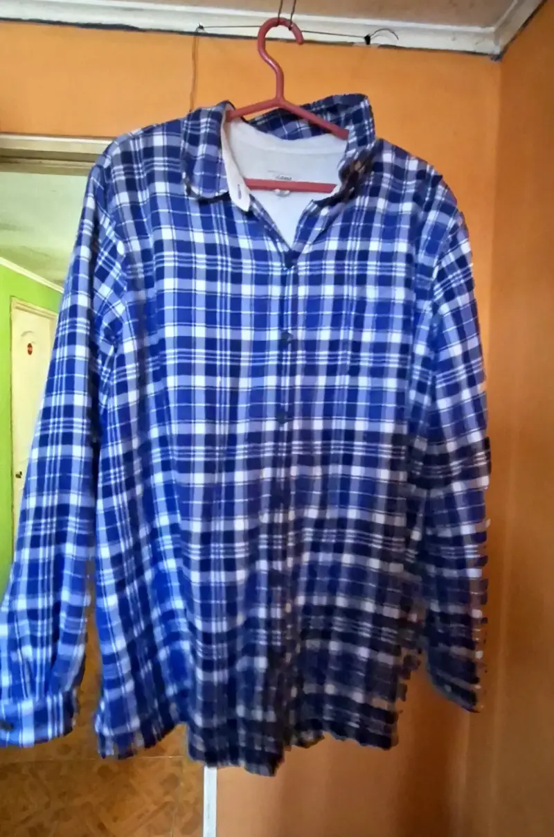 Camisa de franela a cuadros azul para hombre - 1