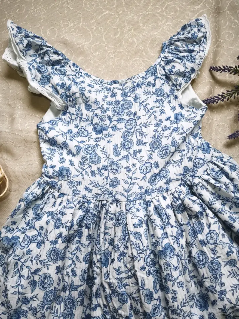 Vestido infantil floral azul - 3