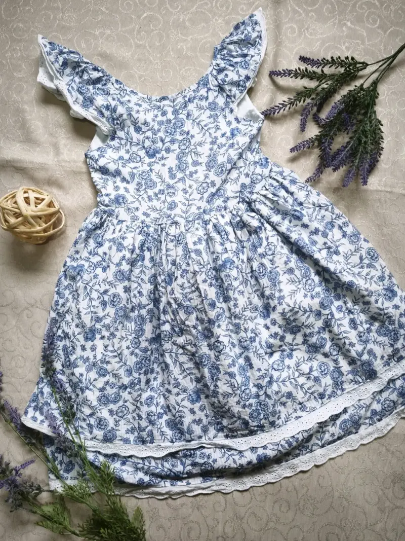 Vestido infantil floral azul - 4