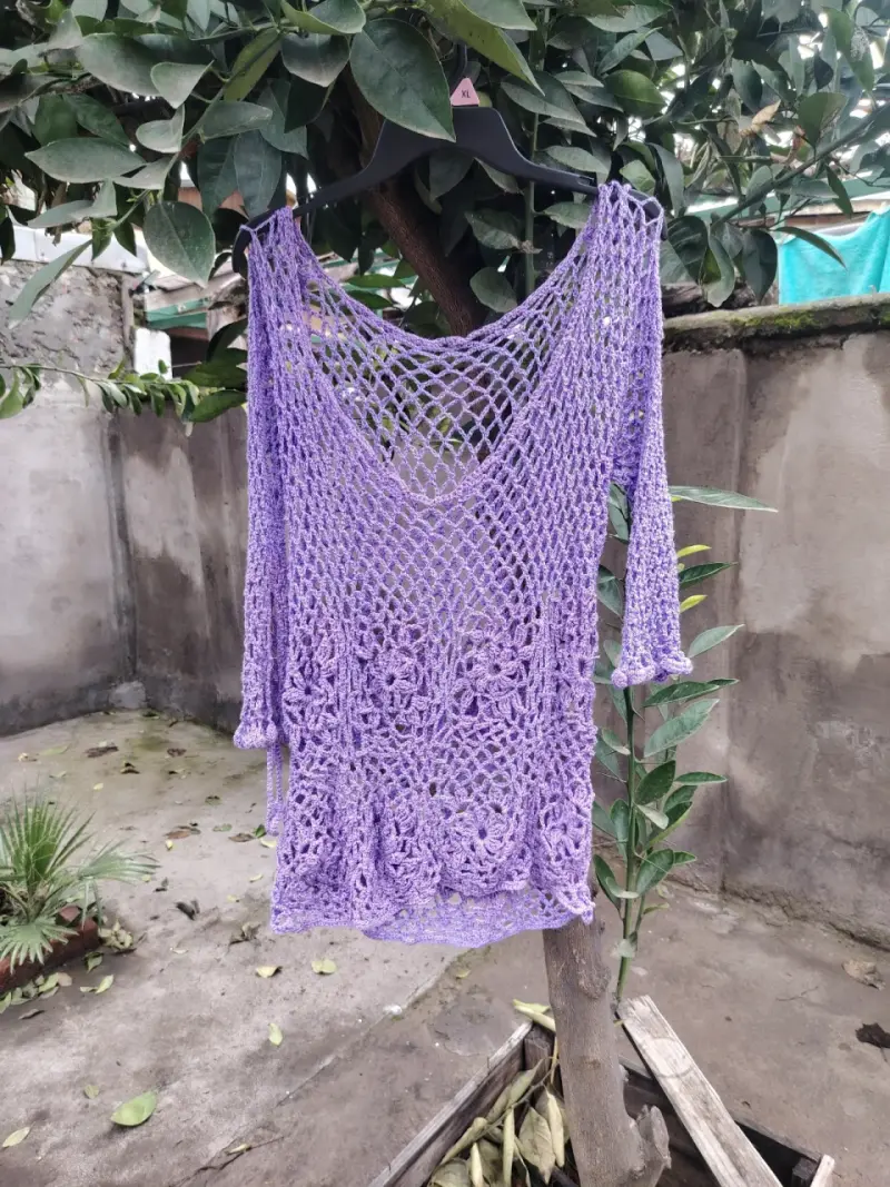 Polera tejido a crochet color lila - 2