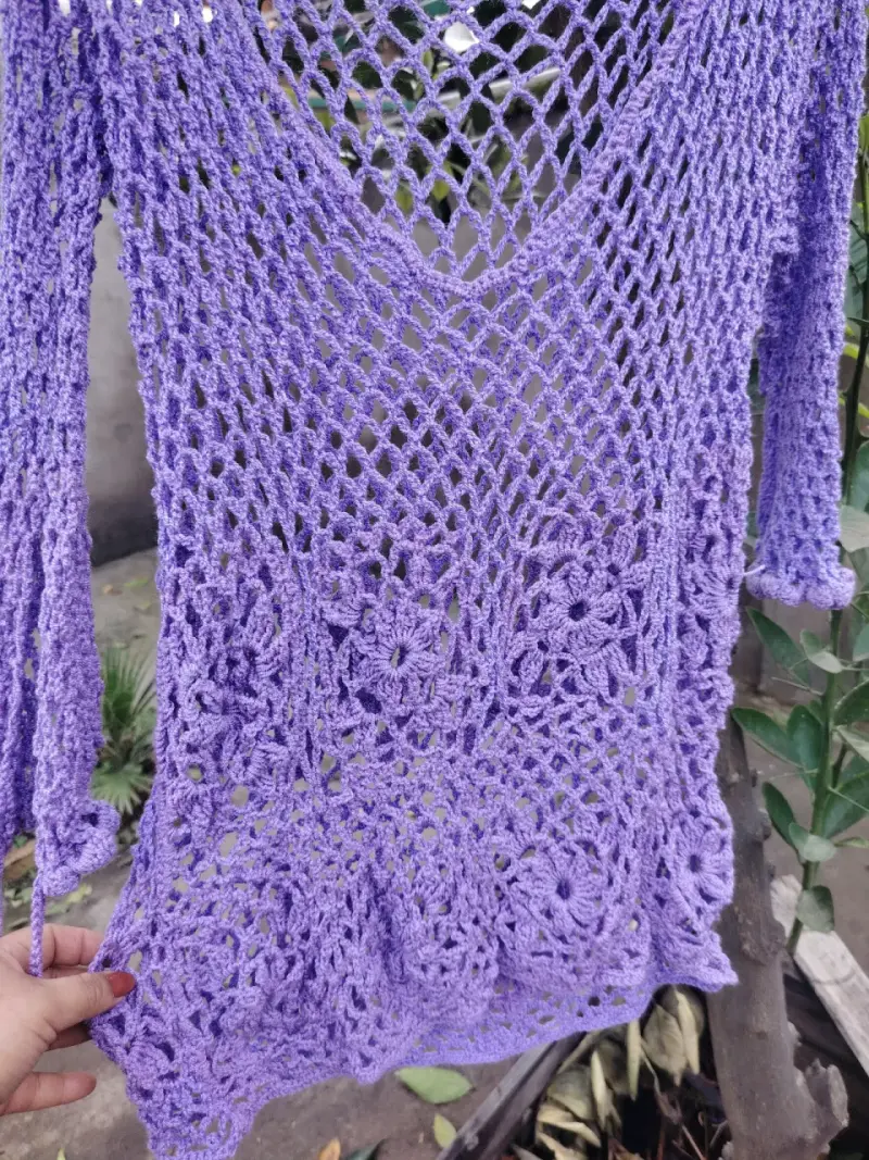 Polera tejido a crochet color lila - 3
