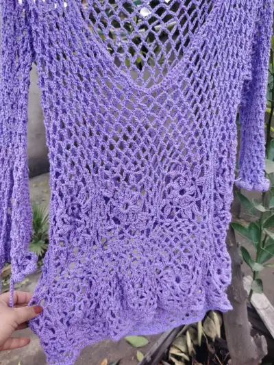 Polera tejido a crochet color lila - miniatura 3