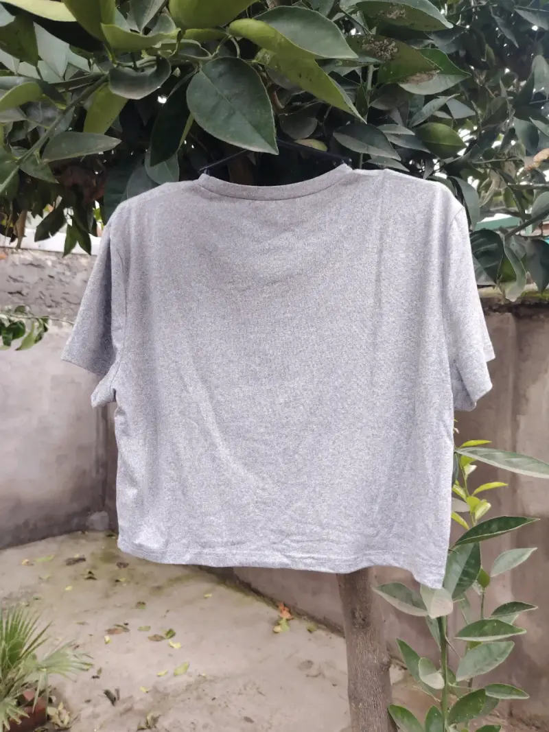 Polera crop gris con estampado Brooklyn - 2