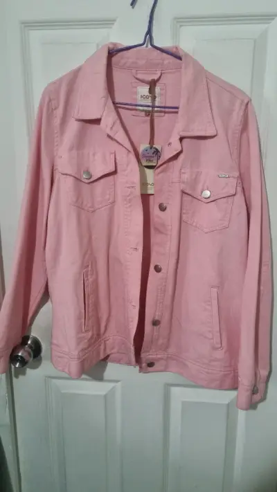 Chaqueta de mezclilla rosa para mujer - miniatura 1