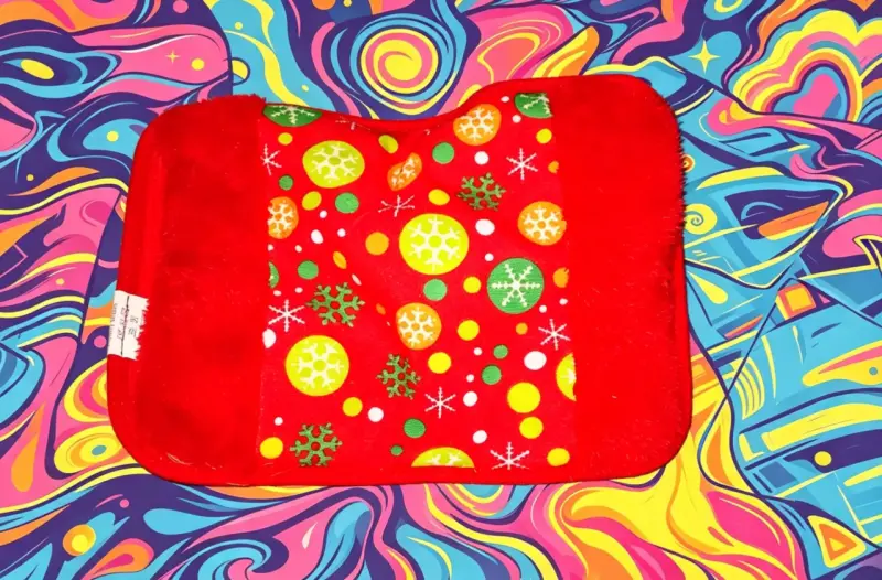 Cojín térmico navideño rojo con diseño de copos