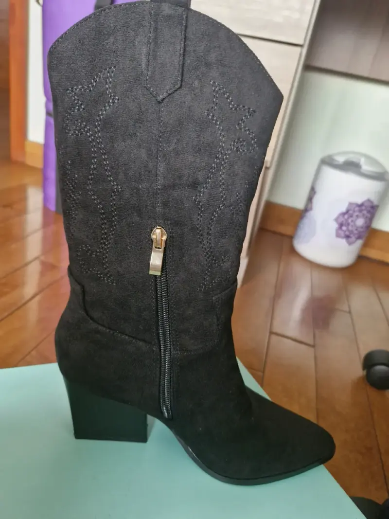 Botas vaqueras negras de gamuza para mujer - 4