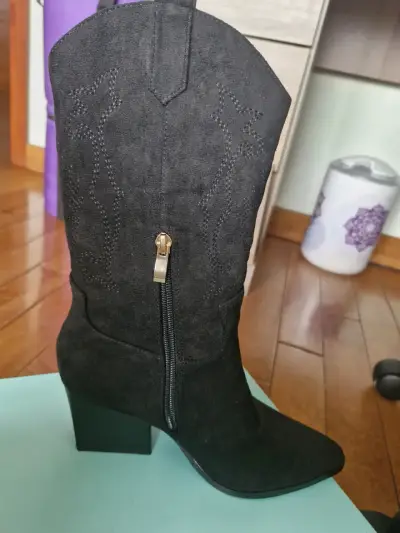 Botas vaqueras negras de gamuza para mujer - miniatura 4