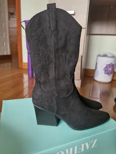 Botas vaqueras negras de gamuza para mujer - miniatura 5