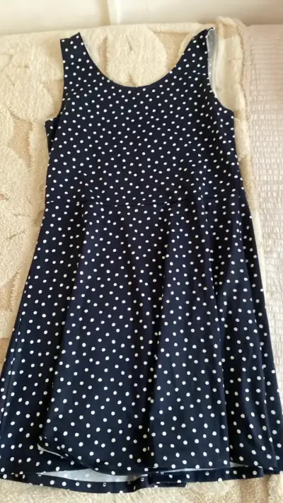 Vestido azul con lunares blancos H&M talla 44 - miniatura 2